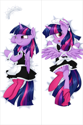 Size: 1335x2000 | Tagged: safe, artist:habijob, twilight sparkle, twilight sparkle (alicorn), alicorn, pony, blushing, body pillow, body pillow design, butt, clothes, cute, maid, plot, solo, stockings, thigh highs, twiabetes