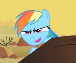 Size: 243x202 | Tagged: safe, edit, screencap, rainbow dash, pegasus, pony, over a barrel, cropped, desert, female, inverted mouth, mare