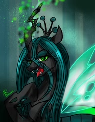 Size: 530x680 | Tagged: safe, artist:ki charan se ara, queen chrysalis, changeling, changeling queen, looking at you, pixiv, solo