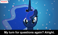 Size: 1600x963 | Tagged: safe, princess luna, alicorn, pony, comic:celestia's servant interview, bust, caption, cs captions, interview, portrait, solo