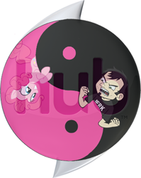 Size: 350x440 | Tagged: safe, pinkie pie, earth pony, pony, dan, dan vs, female, hub logo, hubble, male, the hub, trademark, yin-yang