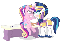 Size: 825x570 | Tagged: safe, artist:dm29, princess cadance, shining armor, alicorn, pony, unicorn, armor, blushing, desk, female, male, shiningcadance, shipping, simple background, straight, transparent background