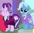 Size: 278x266 | Tagged: safe, derpibooru import, screencap, apple bloom, starlight glimmer, trixie, pony, unicorn, the last problem, all is well, bags under eyes, blazer, clothes, collar, cropped, cuffs (clothes), cute, diatrixes, duo focus, female, guidance counselor trixie, happy, happy ending, headmare starlight, mare, older starlight glimmer, older trixie, raised hoof, smiling, suit, waving