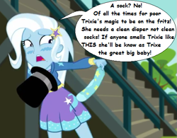 Size: 517x404 | Tagged: safe, derpibooru import, edit, edited screencap, screencap, trixie, equestria girls, cropped, female, hat, implied diaper fetish, sock, solo, top hat