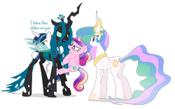 Size: 1140x710 | Tagged: safe, artist:dm29, princess cadance, princess celestia, queen chrysalis, shining armor, alicorn, changeling, changeling queen, pony, unicorn, angry, biting, colt, cute, cutedance, female, filly, foal, madorable, male, shining adorable, simple background, transparent background, younger