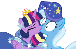 Size: 3128x2032 | Tagged: safe, artist:limedazzle, artist:徐詩珮, derpibooru import, edit, trixie, twilight sparkle, twilight sparkle (alicorn), alicorn, pony, female, kissing, lesbian, shipping, twixie