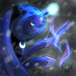 Size: 960x960 | Tagged: safe, artist:fairyrave, princess luna, alicorn, pony, a hearth's warming tail, cloak, clothes, magic, scene interpretation, solo, spirit of hearth's warming yet to come