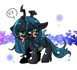 Size: 595x544 | Tagged: safe, artist:lessue, queen chrysalis, changeling, changeling queen, chibi, cute, cutealis, mouth hold, pixiv, solo