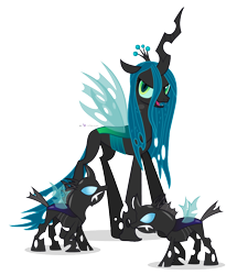 Size: 860x1000 | Tagged: safe, artist:dm29, queen chrysalis, changeling, changeling queen, female, simple background, transparent background, trio, vector