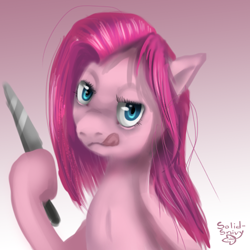 Size: 500x500 | Tagged: safe, artist:trojan-pony, pinkie pie, earth pony, pony, female, insanity, knife, mare, pinkamena diane pie, solo