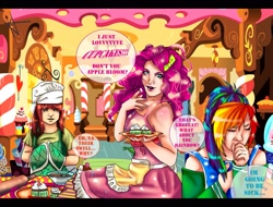 Size: 2371x1800 | Tagged: safe, artist:xxfaye, apple bloom, pinkie pie, rainbow dash, cupcake, humanized