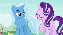 Size: 1920x1080 | Tagged: safe, derpibooru import, screencap, starlight glimmer, trixie, pony, unicorn, student counsel