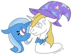 Size: 976x728 | Tagged: safe, artist:lowname, derpibooru import, edit, prince blueblood, trixie, pony, bluetrix, cropped, female, male, shipping, straight