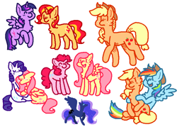 Size: 718x514 | Tagged: safe, artist:liighty, applejack, fluttershy, pinkie pie, princess luna, rainbow dash, rarity, sunset shimmer, twilight sparkle, twilight sparkle (alicorn), alicorn, earth pony, pegasus, pony, unicorn, mane six