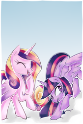 Size: 600x885 | Tagged: safe, artist:kaji-tanii, princess cadance, twilight sparkle, twilight sparkle (alicorn), alicorn, pony, female, mare