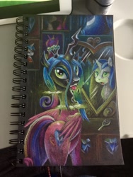 Size: 960x1280 | Tagged: safe, artist:tsitra360, queen chrysalis, shining armor, changeling, changeling queen, pony, unicorn, disguise, disguised changeling, fake cadance, solo, traditional art