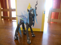 Size: 4000x3000 | Tagged: safe, artist:32nuggets, queen chrysalis, changeling, changeling queen, female, green eyes, horn, papercraft, solo