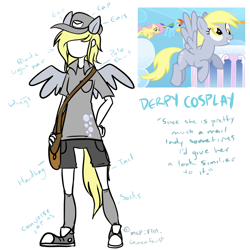 Size: 1000x1000 | Tagged: safe, artist:nightfawn, artist:rostillhet, derpy hooves, fluttershy, rainbow dash, bag, converse, cosplay, design, eared humanization, flying, hat, humanized, no face, simple background, tailed humanization, winged humanization