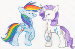 Size: 1175x775 | Tagged: safe, artist:selective-yellow, rainbow dash, rarity, pegasus, pony, unicorn, female, horseshoes, lesbian, raridash, shipping, traditional art