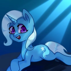 Size: 680x680 | Tagged: safe, artist:nocturne1113, derpibooru import, trixie, pony, unicorn, crossed hooves, female, happy, looking at you, mare, prone, purple eyes, solo