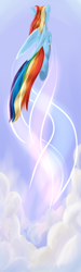 Size: 1200x4000 | Tagged: safe, artist:sokolas, rainbow dash, pegasus, pony, cloud, flying, solo, underhoof