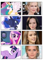 Size: 671x944 | Tagged: safe, princess cadance, princess celestia, princess luna, twilight sparkle, twilight sparkle (alicorn), alicorn, human, actress, christina ricci, irl, irl human, jennifer lawrence, jessica alba, live action, nicole kidman, photo