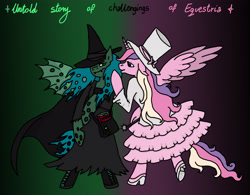 Size: 2969x2314 | Tagged: safe, artist:just-agu, princess cadance, queen chrysalis, alicorn, changeling, changeling queen, pony, clothes, costume, the wizard of oz, wicked