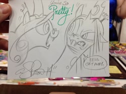 Size: 1024x768 | Tagged: safe, artist:andypriceart, queen chrysalis, reversalis, changeling, changeling queen, eww, grin, self ponidox, traditional art