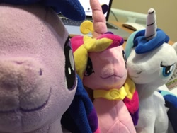 Size: 1280x960 | Tagged: safe, artist:dm29, princess cadance, shining armor, twilight sparkle, pony, unicorn, cute, irl, looking at you, photo, photobomb, plushie, trio