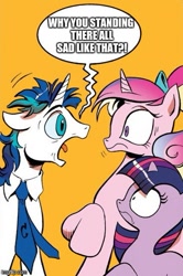 Size: 365x549 | Tagged: safe, princess cadance, shining armor, twilight sparkle, alicorn, pony, unicorn, spoiler:comic, exploitable meme, image macro, meme, screaming armor, steven universe