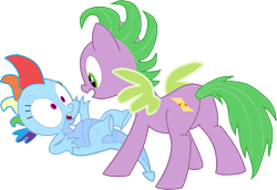 Size: 7752x5333 | Tagged: safe, artist:bluemoonhd, rainbow dash, spike, dragon, absurd resolution, dragonified, new rainbow dash, ponified, ponified spike, rainbow dragon, role reversal, simple background, species swap, white background