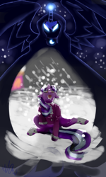 Size: 600x1000 | Tagged: safe, artist:moondragon0494, princess luna, snowfall frost, starlight glimmer, alicorn, pony, a hearth's warming tail, crying, spirit of hearth's warming yet to come