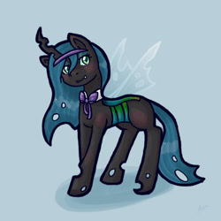 Size: 1000x1000 | Tagged: dead source, safe, artist:tommyjazz, queen chrysalis, changeling, changeling queen, blushing, bow, solo