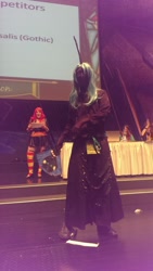 Size: 579x1024 | Tagged: artist needed, safe, queen chrysalis, human, 2014, convention, cosplay, galacon, irl, irl human, photo, solo, stage