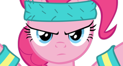 Size: 1600x873 | Tagged: safe, artist:megacody2, pinkie pie, earth pony, pony, 80s, close-up, headband, serious face, simple background, transparent background, vector, wristband