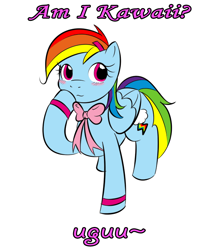 Size: 600x684 | Tagged: safe, rainbow dash, pegasus, pony, blue coat, cute, female, mare, multicolored mane, ribbon, solo, uguu