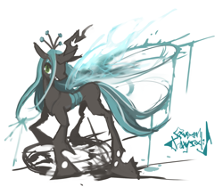 Size: 600x525 | Tagged: safe, artist:akl, queen chrysalis, changeling, changeling queen, female, horn, pixiv, solo