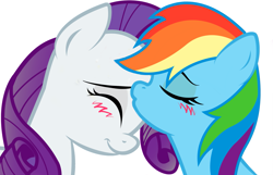 Size: 1743x1125 | Tagged: safe, artist:kennyklent, edit, rainbow dash, rarity, pegasus, pony, unicorn, blushing, female, kissing, lesbian, raridash, shipping, simple background, vector, white background