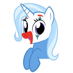 Size: 1442x1442 | Tagged: safe, derpibooru import, edit, editor:trashmakeshappy, trixie, pony, unicorn, clown, clown makeup, face paint, female, happy, joker (2019), leaning, looking at you, makeup, mare, open mouth, simple background, smiling, solo, the joker, vector, vector edit, white background