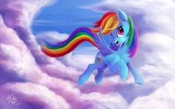 Size: 1920x1200 | Tagged: safe, artist:tsitra360, rainbow dash, pegasus, pony, cloud, cloudy, cutie mark, female, flying, wings