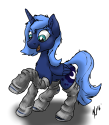 Size: 1700x1947 | Tagged: safe, artist:dombrus, princess luna, alicorn, pony, clothes, messy mane, s1 luna, socks, solo