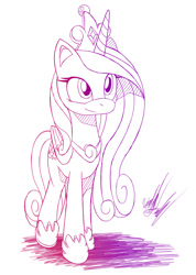 Size: 641x900 | Tagged: safe, artist:fuzon-s, princess cadance, alicorn, pony, cute, cutedance, gradient lineart, looking up, monochrome, sketch, smiling, solo, walking