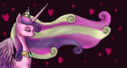 Size: 1366x728 | Tagged: safe, artist:smilingm00n, princess cadance, alicorn, pony, crown, female, horn, mare, multicolored mane, solo