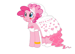 Size: 2016x1456 | Tagged: safe, artist:anaxboo, pinkie pie, earth pony, pony, blushing, clothes, cute, dress, female, mare, pretty, wedding dress