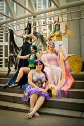 Size: 639x960 | Tagged: safe, artist:blueeyesdante, artist:hykuw, artist:kairie cosplay, artist:kikiama, princess cadance, princess celestia, princess luna, queen chrysalis, twilight sparkle, human, cosplay, irl, irl human, photo