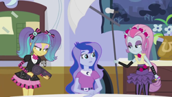 Size: 1280x720 | Tagged: safe, screencap, pixel pizazz, princess luna, vice principal luna, violet blurr, equestria girls, friendship games, photo finished, luna's office