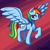 Size: 2133x2133 | Tagged: safe, artist:crombiettw, rainbow dash, pegasus, pony, high res, raised hoof, solo, spread wings