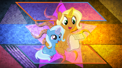 Size: 5120x2880 | Tagged: safe, artist:cheezedoodle96, artist:laszlvfx, derpibooru import, edit, sunflower spectacle, trixie, pony, female, filly, filly trixie, letter, magic, wallpaper, wallpaper edit, younger