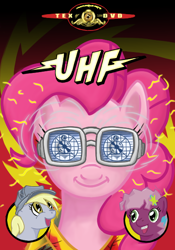 Size: 420x600 | Tagged: safe, artist:tex, cheerilee, derpy hooves, pinkie pie, pegasus, pony, 3d glasses, 80s, 80s cheerilee, female, mare, movie, uhf, weird al yankovic