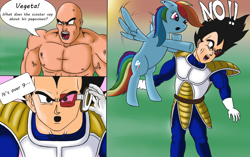 Size: 1720x1080 | Tagged: safe, artist:viffex, rainbow dash, pegasus, pony, crossover, dragon ball, dragon ball z, over 9000, vegeta